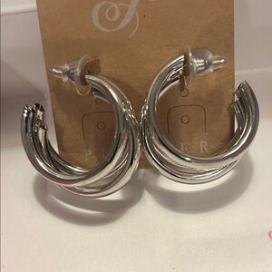 Plunder Shiny Silver Hoop Earrings